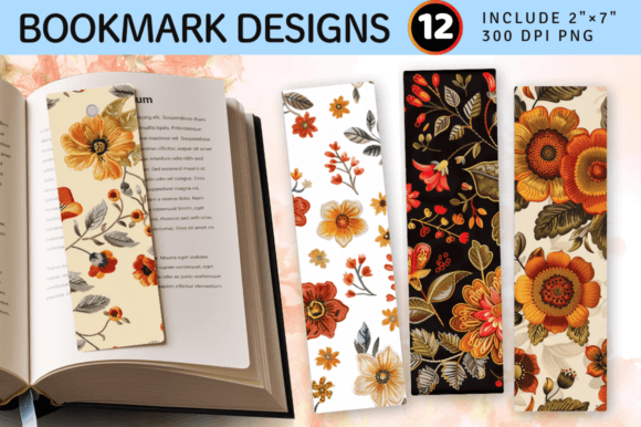 Fall Embroidery Flowers PNG Bookmark Des