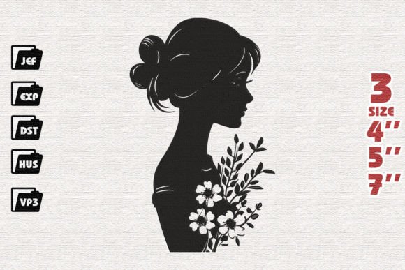 Girl Holding Flowers Embroidery