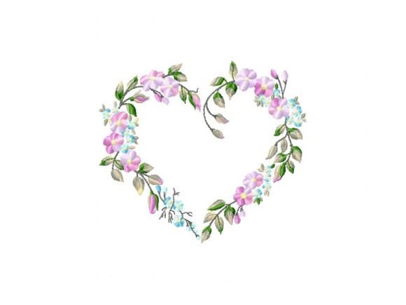 Heart Flowers Embroidery Design