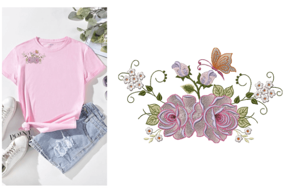 Roses and Butterfly Embroidery