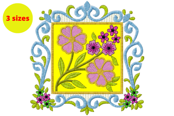 Square Flowers Frame Embroidery Design