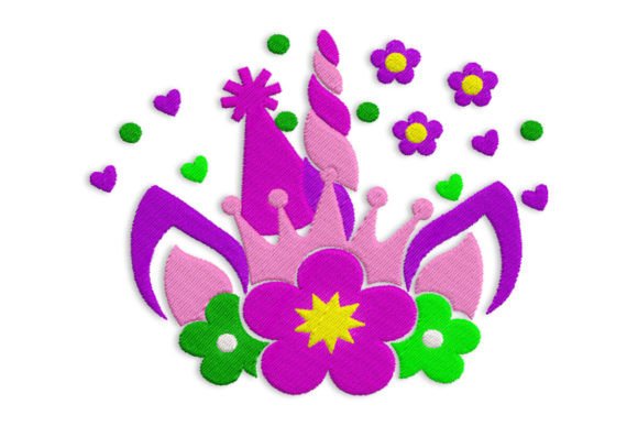 Unicorn Head with Flowers Embroidery Design